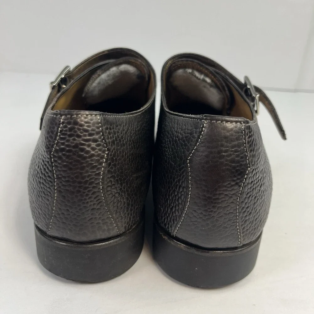 Di Bianco Black Pebble Grain Leather Monk Strap Dress Shoes Men's Size 8.5 Italy